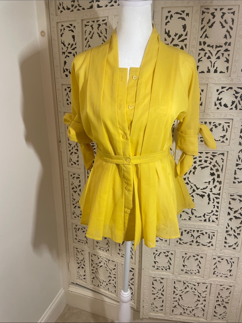 Gucci yellow front pleaded  Blouse
